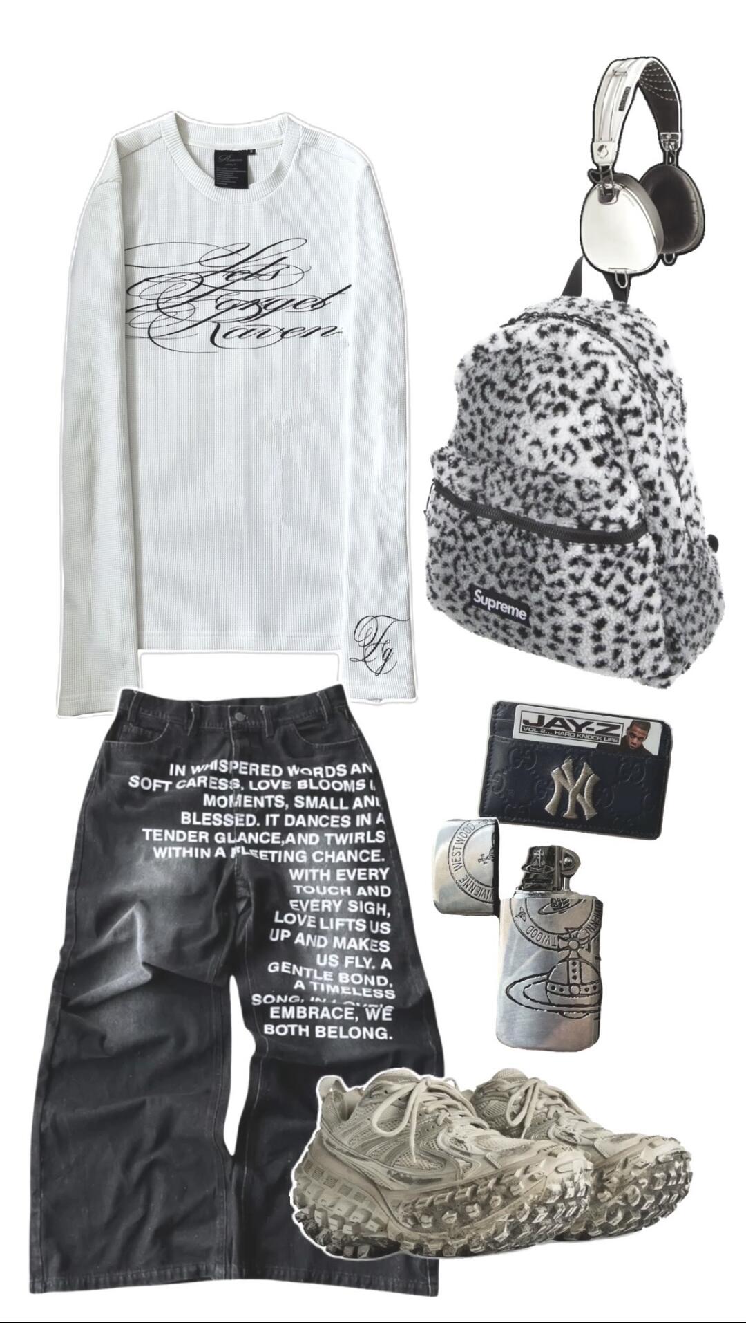 Oversized matte outerwear layered over a worn Y3K outfit